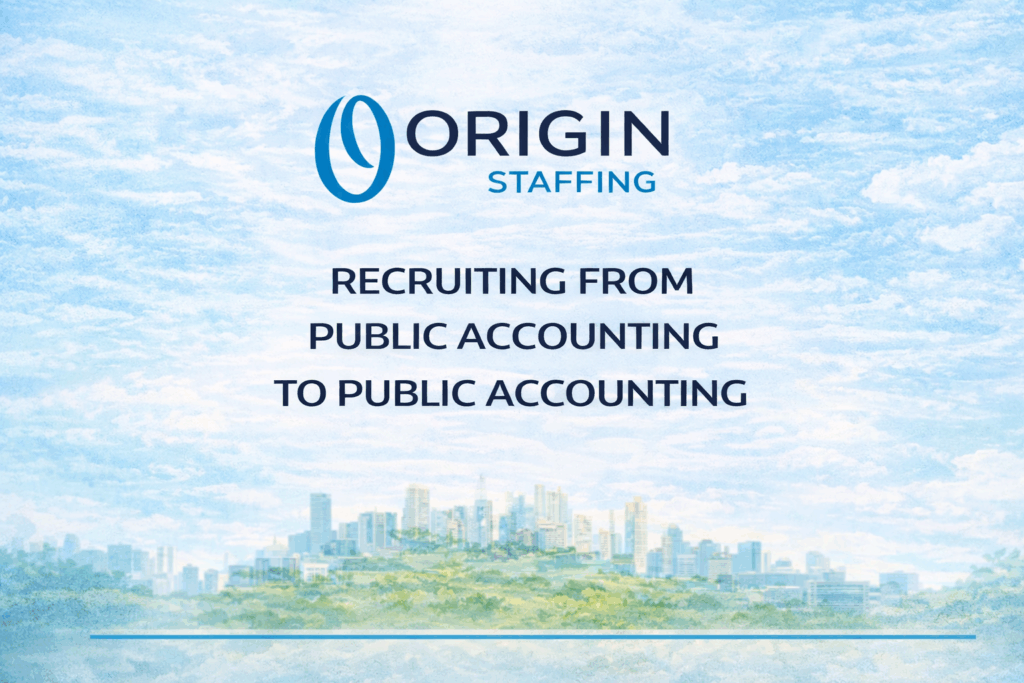 Infographic showing how Origin Staffing successfully recruited from public accounting to public accounting for a financial institutions audit role